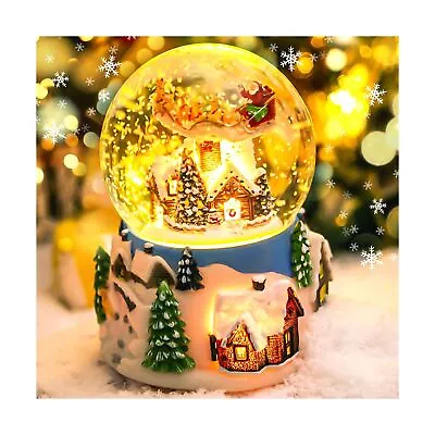 Christmas Music Box Snow Globe Gift Musical Rotating Santa Claus Flying Over... • $77.19