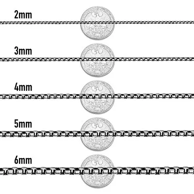 2-6mm Stainless Steel Black&Silver Round Box Chain Necklace Men Women 18-36  • $8.89