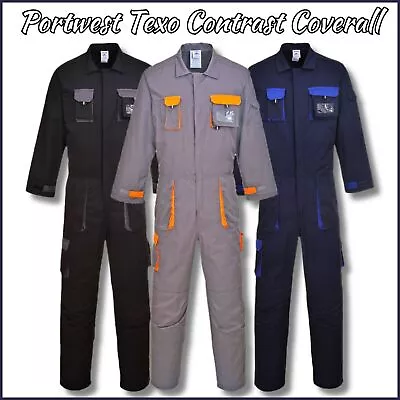 Texo Contrast Coverall Knee Pad Spacious Pockets Workwear Boiler Suit TX15 • £35.99