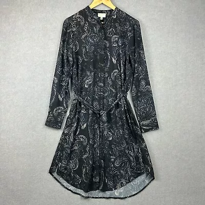 Witchery Dress Womens 12 Black White Paisley Maxi Long Sleeve Button Tie Waist • $24.95