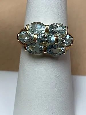 Vintage 14K Yellow Gold Aquamarine Band Ring Size 6 • $299