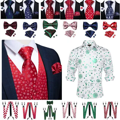 Christmas Mens Coat Vest Red Snow Tree Tie Hankie Mens Dress Suit  • $18.99