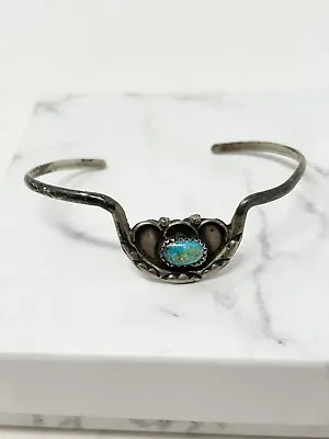 Vintage Native American Sterling Silver Turquoise Cuff Bracelet Unsigned • $69