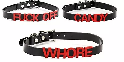 Black Vinyl Slave Name PVC Red Bdsm-Choker-Slut-Collar-Choker-Adult-Kinky • $18.99