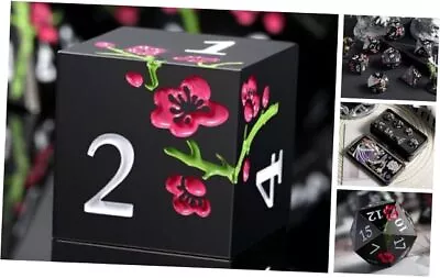 Metal Dice Set D&D  7 PCS Flower Metallic DND Dice Set With Flower Black • $42.20