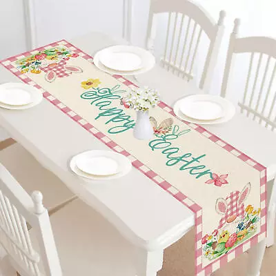 Natural Table Runner With Easter Gnome And Bunnies 11.8 X71.7  Home Table Decor • £9.92