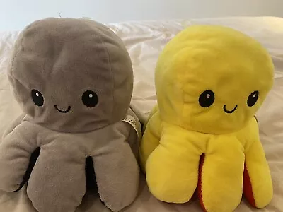 2 Reversible Octopus Plushies Happy & Sad Mood Stuffed Toy (approx 28cm Across) • £6