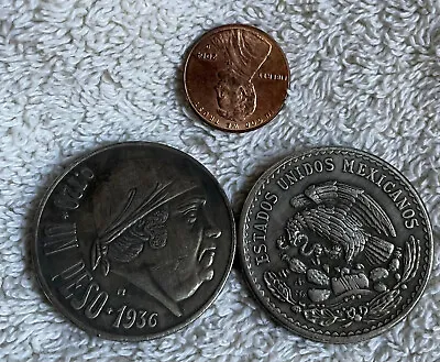 Mexico  1 Peso 1936 Mo Toned  Metal White Fantasy  RARE • $56