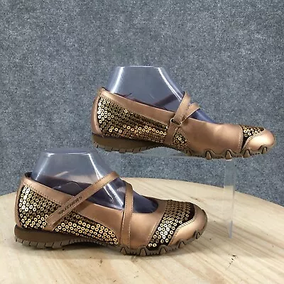 Skechers Shoes Womens 7.5 Mary Jane Flats Brown Leather Hook And Loop Sequin • $39.99