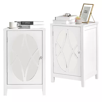 Set Of 2 Mirrored Nightstand Modern Carved End Table Bedside Table Bedroom White • $98.98