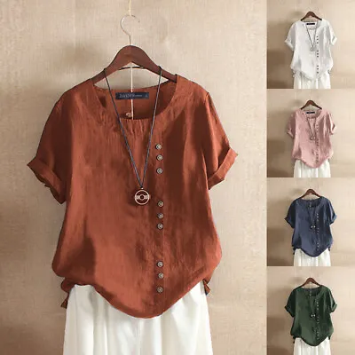 Women Short Sleeve Plus Size Loose Baggy Cotton Top Tee T Shirt Ladies Blouse • $21.24