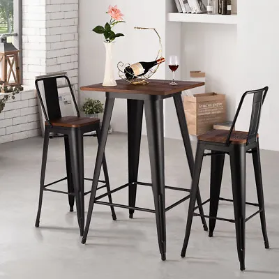 Wooden Breakfast Bar Table & 2 Barstool Set Kitchen Dining Bistro Cafe High Seat • £189.95