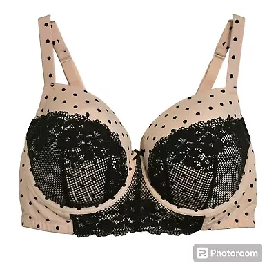 Cacique Lane Bryant Lightly Lined Balconette Bra 42DD Underwire Pink Black Lace  • $15.39