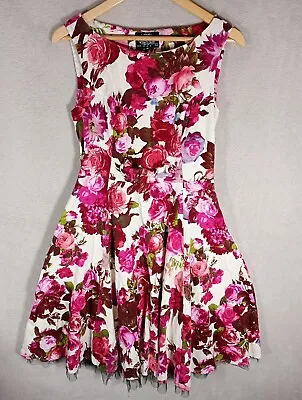 Hearts & Roses Dress Ladies UK 12-14 Bold Floral Rockabilly Swing 50's/60's • £24.99