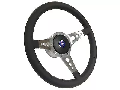 1968-78 Ford Mustang 9-Bolt 14   Black Leather Hole Steering Wheel Kit Blue Pony • $314.99