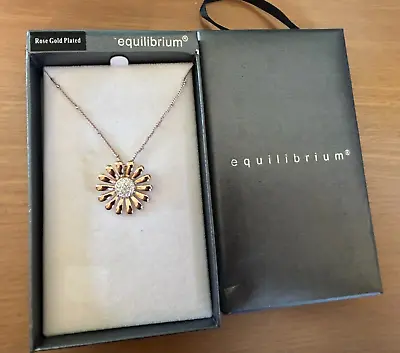 Equilibrium Glam Sparkle Flower Daisy Rose Gold Plated Necklace  In Box • £4.95