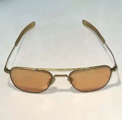 VTG AO Original Pilot Sunglasses AMERICAN OPTICAL Aviator 5 1/2 Gold Tone JCS • $136.76