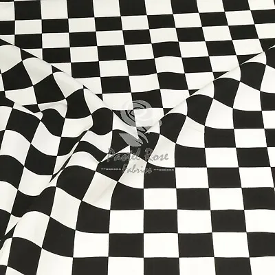 Black & White Checkered Chefs Checks Race Flag Printed 100% Cotton Fabric Half M • £3.55