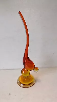 Vintage Mid Century Modern Viking Glass Epic Orange Amberina Tailed Bird 9” 10  • $56