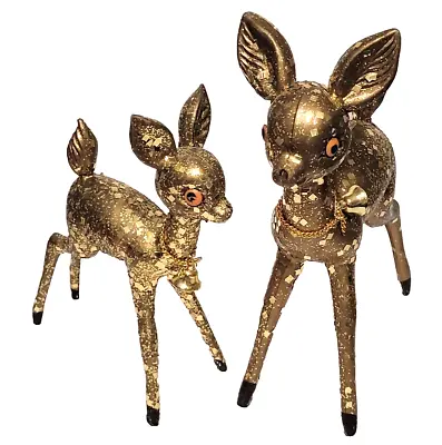 Vintage RARE Gold Flake Plastic Deer Figures Lot Of 2 • $38