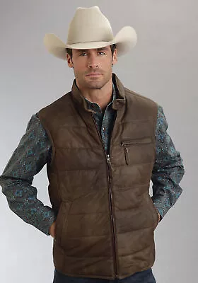 Stetson Mens Outerwear Brown Lamb Suede Leather Vest Insulated Hooded • $261.99