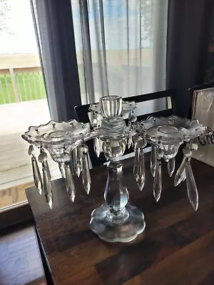 Vintage Glass Heisey? Candelabra With Chandelier Crystals. • $50