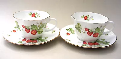 Rosina China - Queen's - Virginia Strawberry -   Two  Breakfast Cups & Saucers • £28