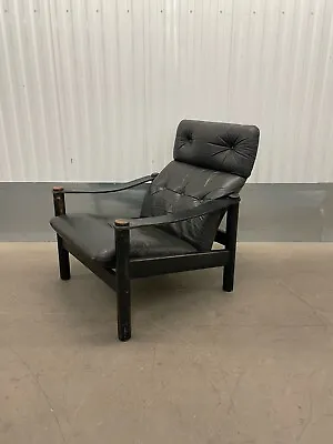 60s Danish Black Leather Recliner Armchair By Jeki Designed By Ebbe Gene & Soren • £485