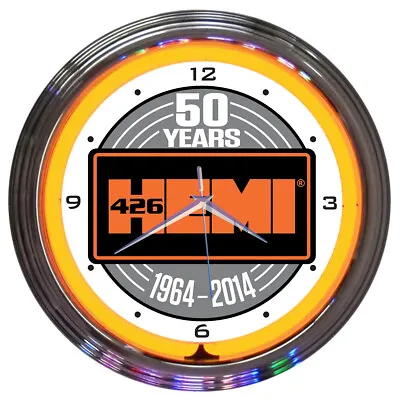 Neon Clock Sign Hemi 50th Anniversary 426 Elephant 1964 2014 Mopar Lamp Light • $63.99