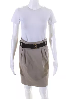 Moschino Cheap & Chic Womens Back Zip Belted Pencil Skirt Brown Cotton Size 6 LL • $19.99