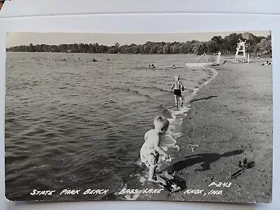 Vintage 1952 B/W Postcard: State Park Beach Bass Lake Knox IN. P-243 • $0.99