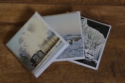Pack Of 15 Notelet Cards 10cm Squared. England Winter Snow Scenes Trains  • £6.99