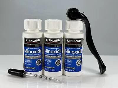Kirkland Minoxidil 5% Men Hair Beard Regrowth Solution 3 Months W Derma Roller • $29.99