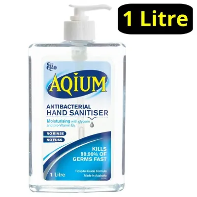 Aqium Anti-bacterial Hand Sanitiser 1 Litre Pump Hospital Grade Formula 1L Ego • $15.94