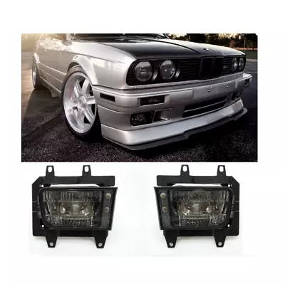 Pair Glass Foglamps Foglights Fog Fogs Smoked Black Bmw E30 Facelift 88-95 • $105.62