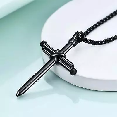 Nail Cross Necklace For Men Chain Jesus Cross Pendant Christian Gifts For Dad • $7.99
