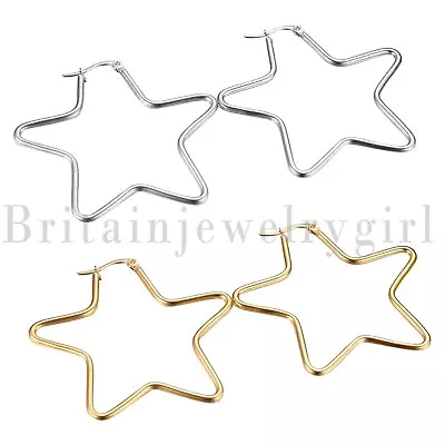 4pcs High Polished Stainless Steel Big Star Hoop Hinged Earrings For Women Girls • $10.89