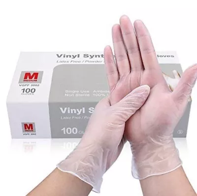 SynGuard Vinyl Exam Gloves Latex Powder Free Size M Disposable Medical 100pc • £2.55