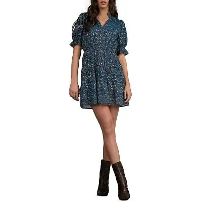 Elan Womens Printed Short Puff Sleeve Mini Dress BHFO 2671 • $12.99