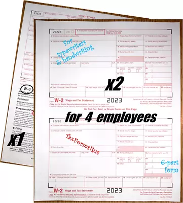 2023 IRS Tax Forms W-2 Wage Stmts For 4 Employees NON-Carbonless +(1) W3 NO Env • $9.95