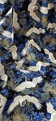 £12.99 • Buy Navy Multicoloured Cranes 100% Japanese Cotton Fabric 58'' PRICE PER METER