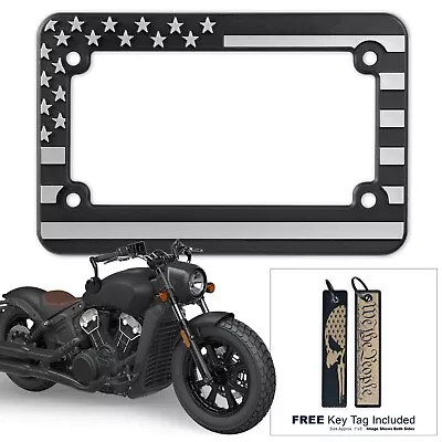 PATRIOTIC AMERICAN FLAG MOTORCYCLE LICENSE PLATE FRAME TAG BRACKET With Key Tag • $14.99