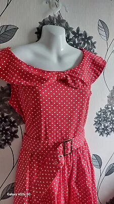 Lindy Bop Retro Dress Cotton Polka Dot Red Dress 50s 60s Style Dress Size... • £25