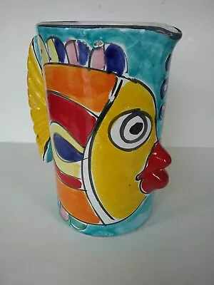 Majolica Pottery Colorful Fish 1 Liter Pitcher Pier 1 Imports Yellow Tail Handle • $30.95