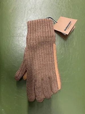 Burberry Merino Wool And Leather Winter Knit Gloves - Brown Made In Italy Medium • $299.99