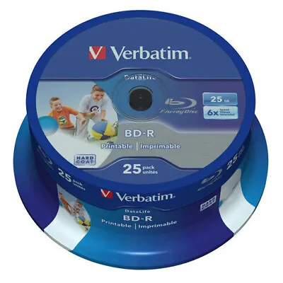 £23.70 • Buy 25pcs Cakebox Verbatim 43811 BD-R SL Datalife 25GB 6x WIDE Inkjet Printable     