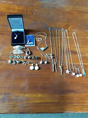 Job Lot Hallmarked Silver Jewellery Some Signed For Re Sale Not Scrap • £71.24