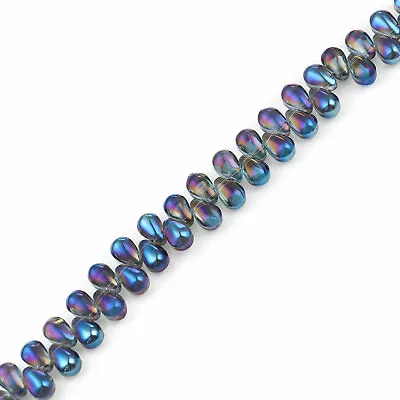 £6.09 • Buy 100 AB Teardrop Glass Beads - Blue - Semi Translucent - Shiny - 9mm X6mm J673197