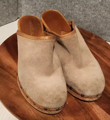 Candie's Vintage 90's Tan Suede Chunky Wooden Platform Clog Studded - Size 8.5 • $35