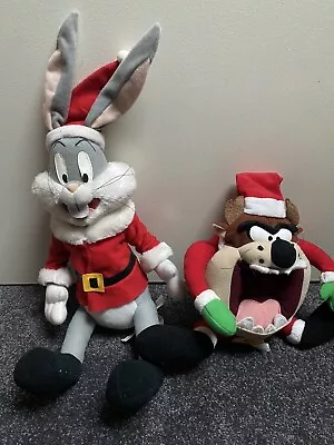 Vintage 1999 Looney Tunes Christmas Bugs Bunny And Taz The Tasmanian Devil Plush • $35